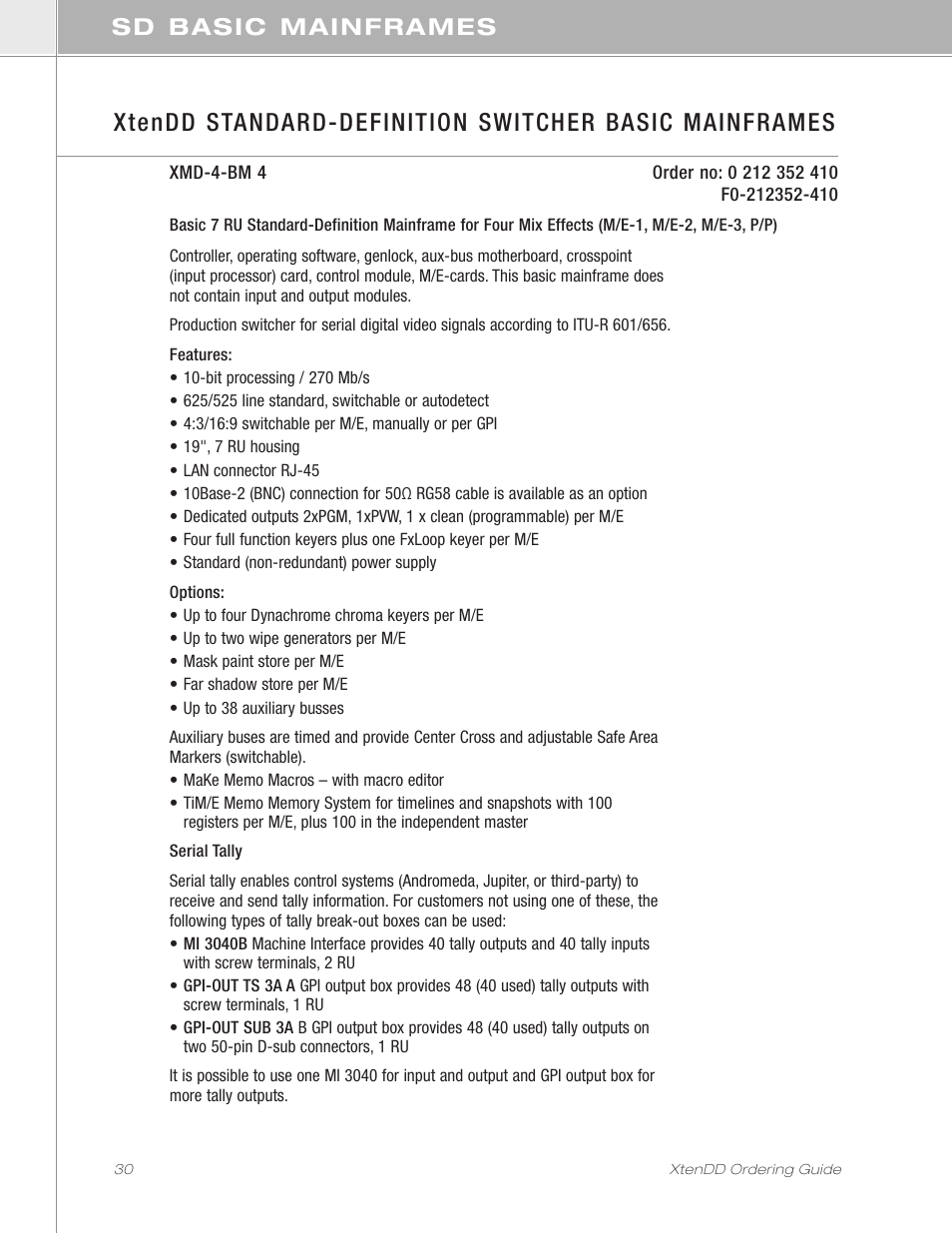Sd basic mainframes | Grass Valley XtenDD Ordering Guide User Manual | Page 30 / 56
