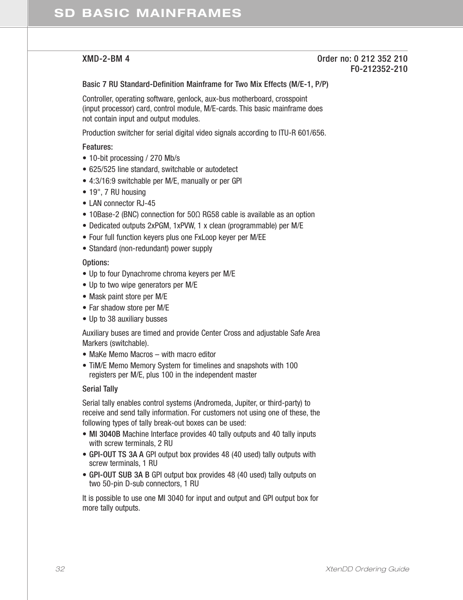 Sd basic mainframes | Grass Valley XtenDD Ordering Guide User Manual | Page 32 / 56