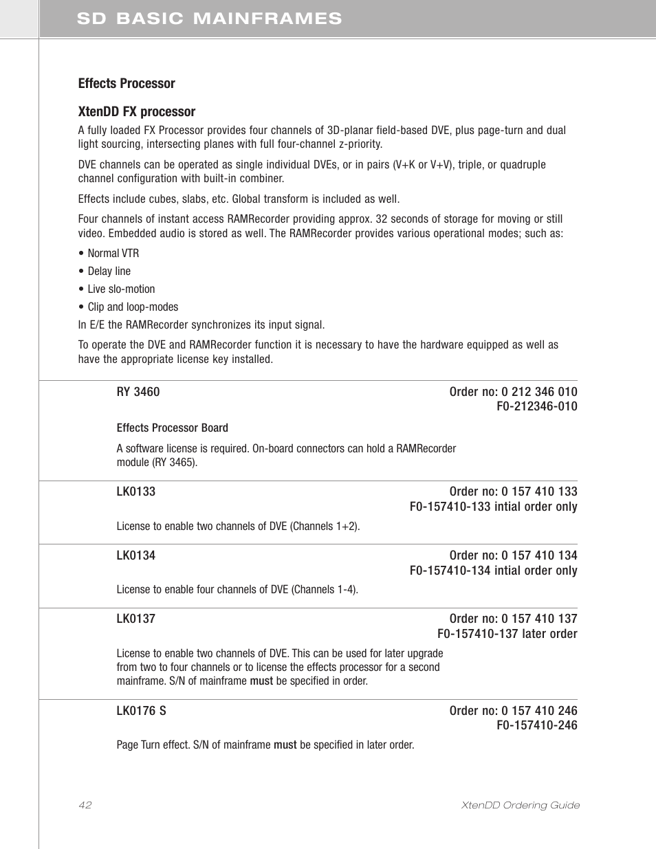 Sd basic mainframes | Grass Valley XtenDD Ordering Guide User Manual | Page 42 / 56