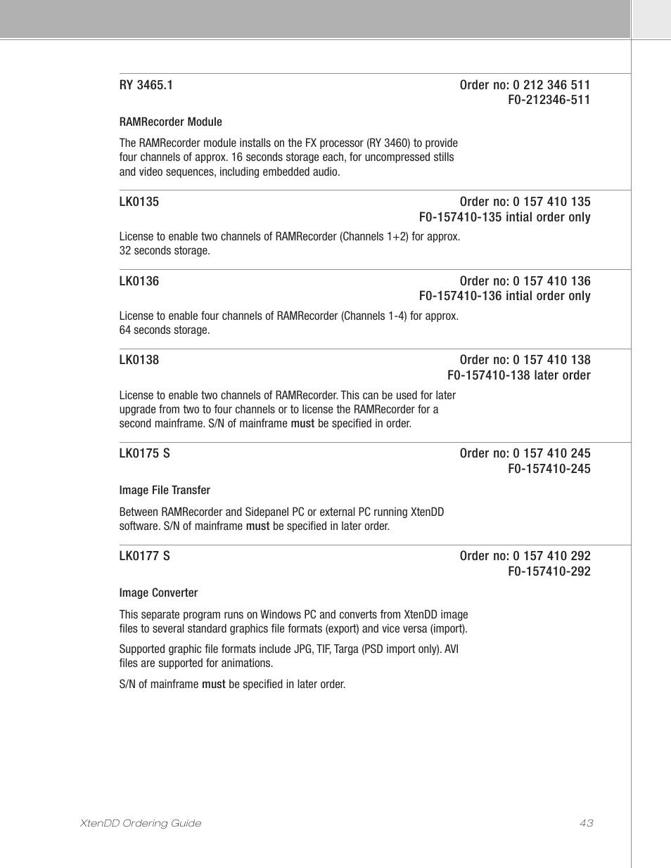 Grass Valley XtenDD Ordering Guide User Manual | Page 43 / 56