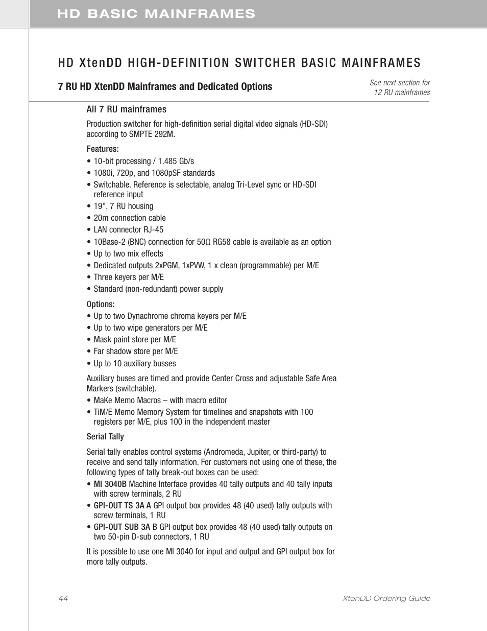 Hd basic mainframes | Grass Valley XtenDD Ordering Guide User Manual | Page 44 / 56