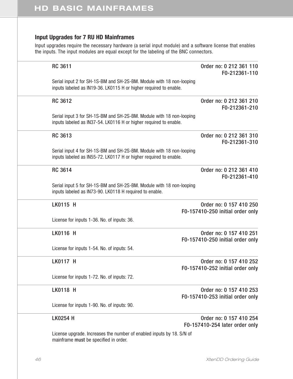 Hd basic mainframes | Grass Valley XtenDD Ordering Guide User Manual | Page 46 / 56