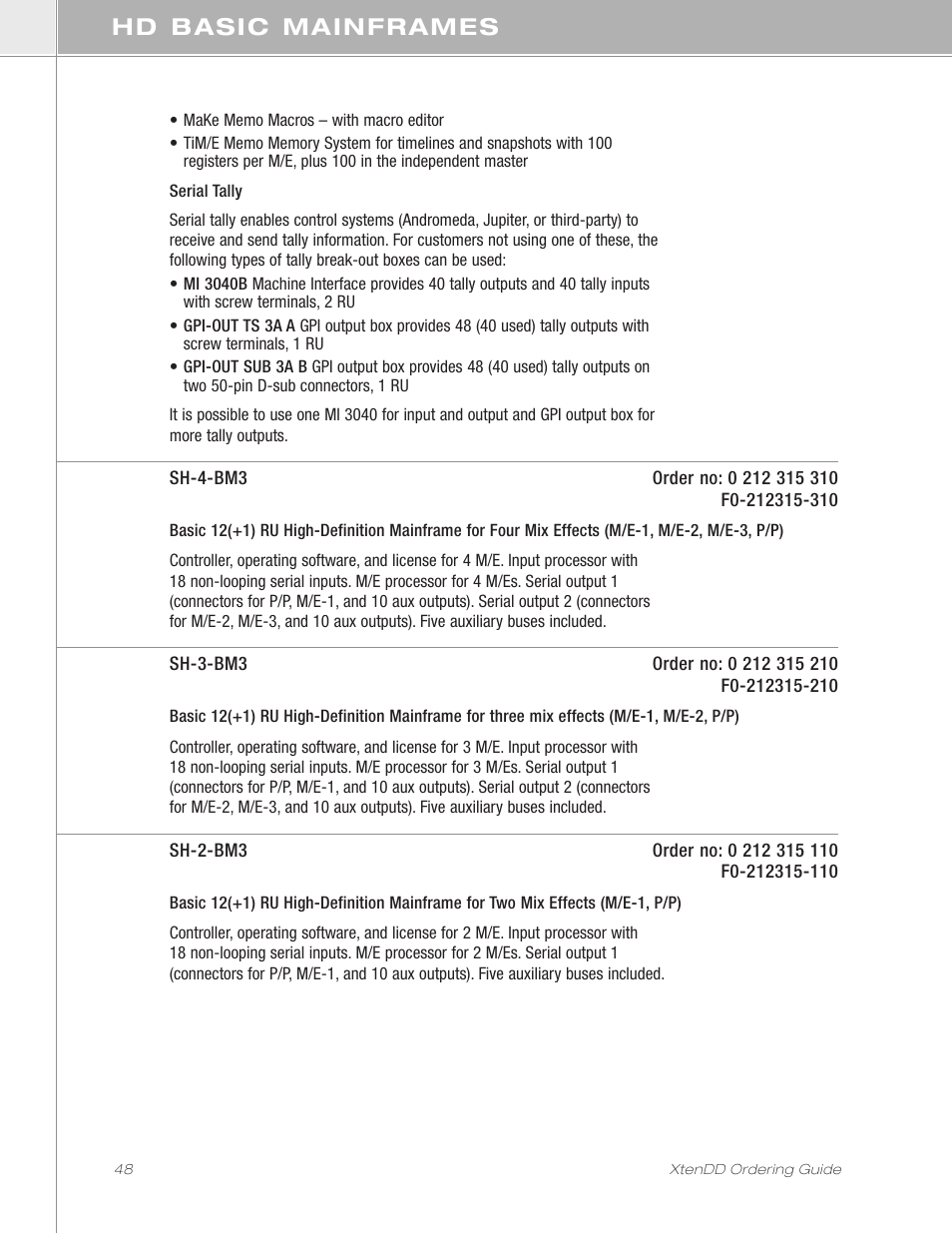 Hd basic mainframes | Grass Valley XtenDD Ordering Guide User Manual | Page 48 / 56