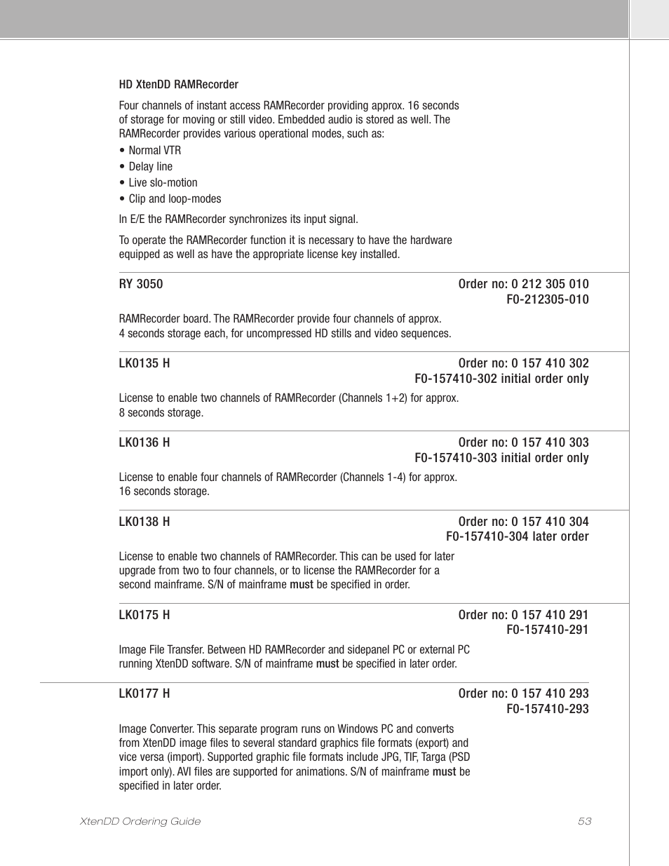Grass Valley XtenDD Ordering Guide User Manual | Page 53 / 56