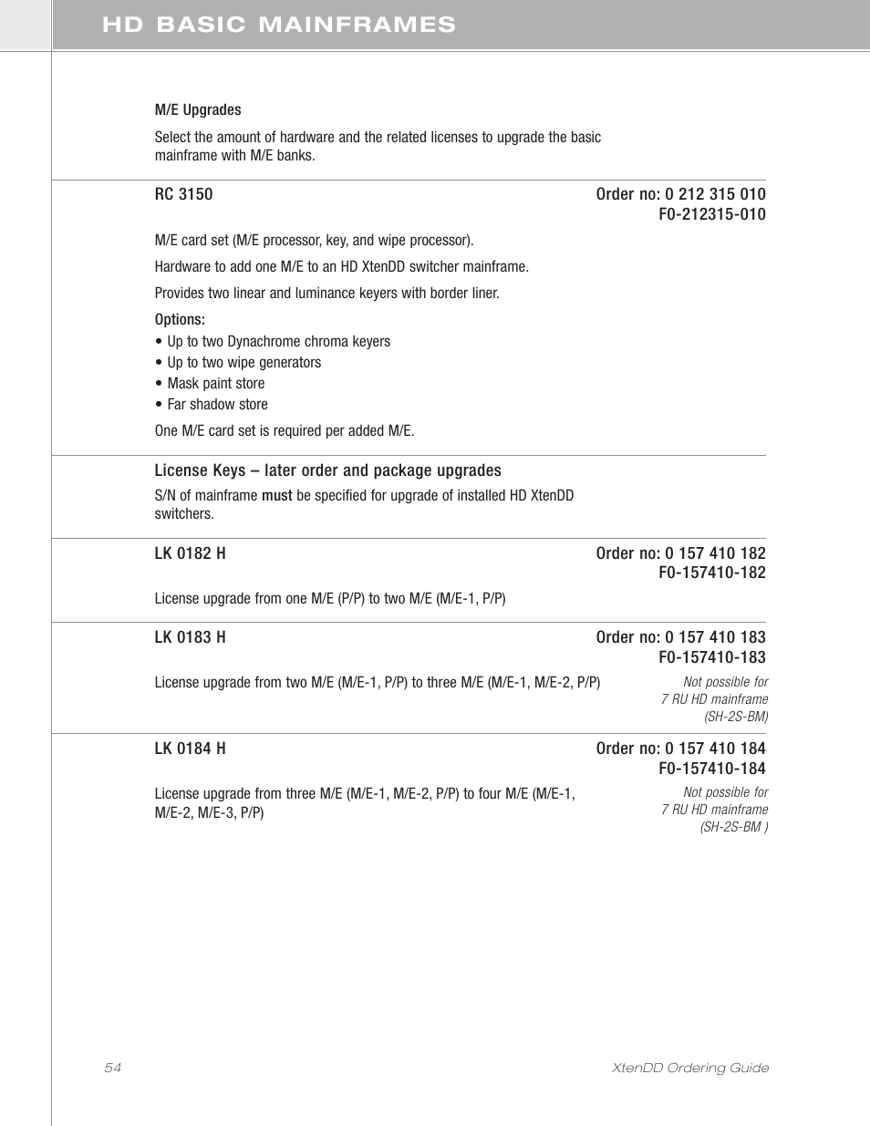Hd basic mainframes | Grass Valley XtenDD Ordering Guide User Manual | Page 54 / 56