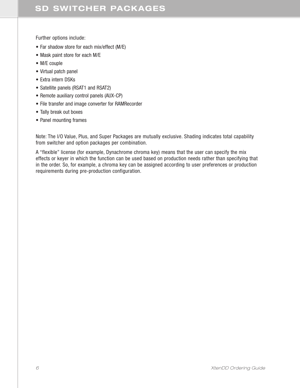 Sd switcher packages | Grass Valley XtenDD Ordering Guide User Manual | Page 6 / 56