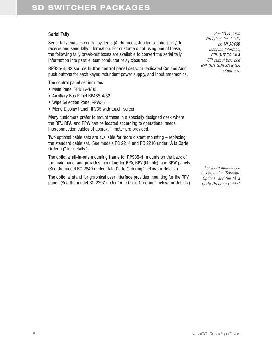 Sd switcher packages | Grass Valley XtenDD Ordering Guide User Manual | Page 8 / 56