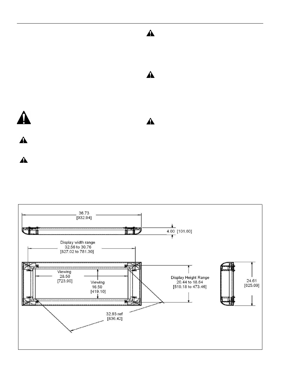 Disclaimer, Important warnings and cautions, Dimensions | Chief Manufacturing DGP32 User Manual | Page 2 / 6