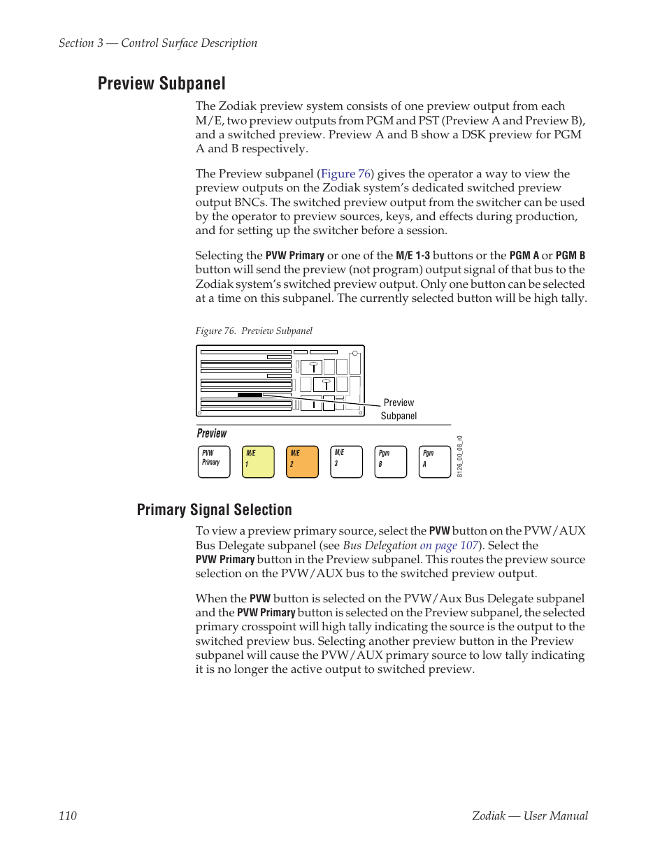 Preview subpanel, Primary signal selection | Grass Valley Zodiak v.6.0 Mar 15 2006 User Manual | Page 110 / 494