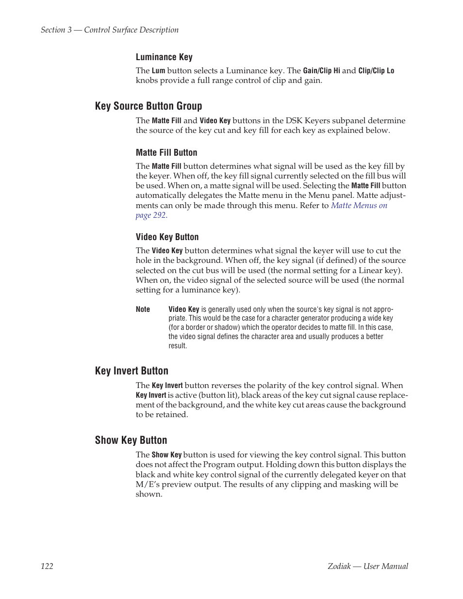 Key source button group, Key invert button, Show key button | Grass Valley Zodiak v.6.0 Mar 15 2006 User Manual | Page 122 / 494