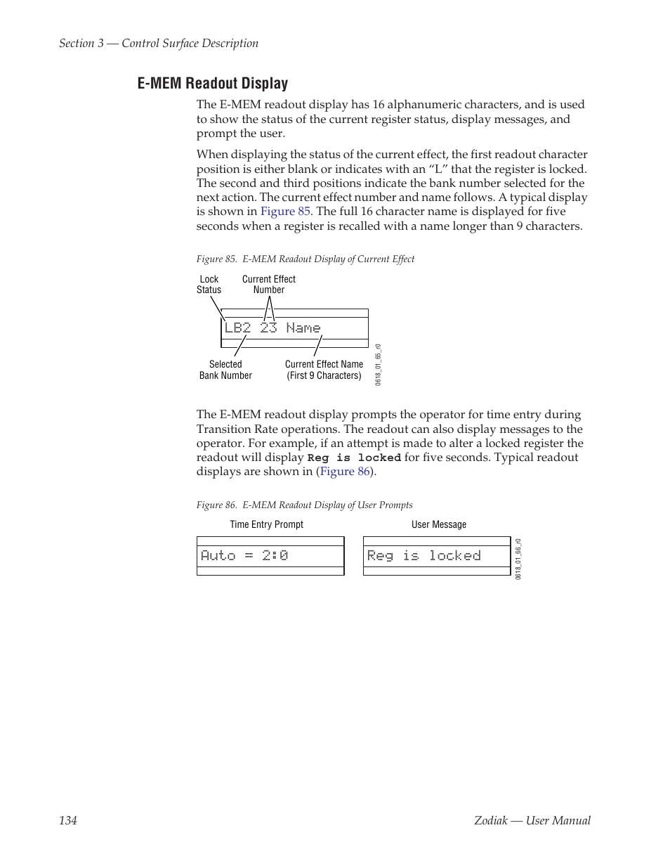 E-mem readout display, Mem readout display (see e-mem readout display | Grass Valley Zodiak v.6.0 Mar 15 2006 User Manual | Page 134 / 494