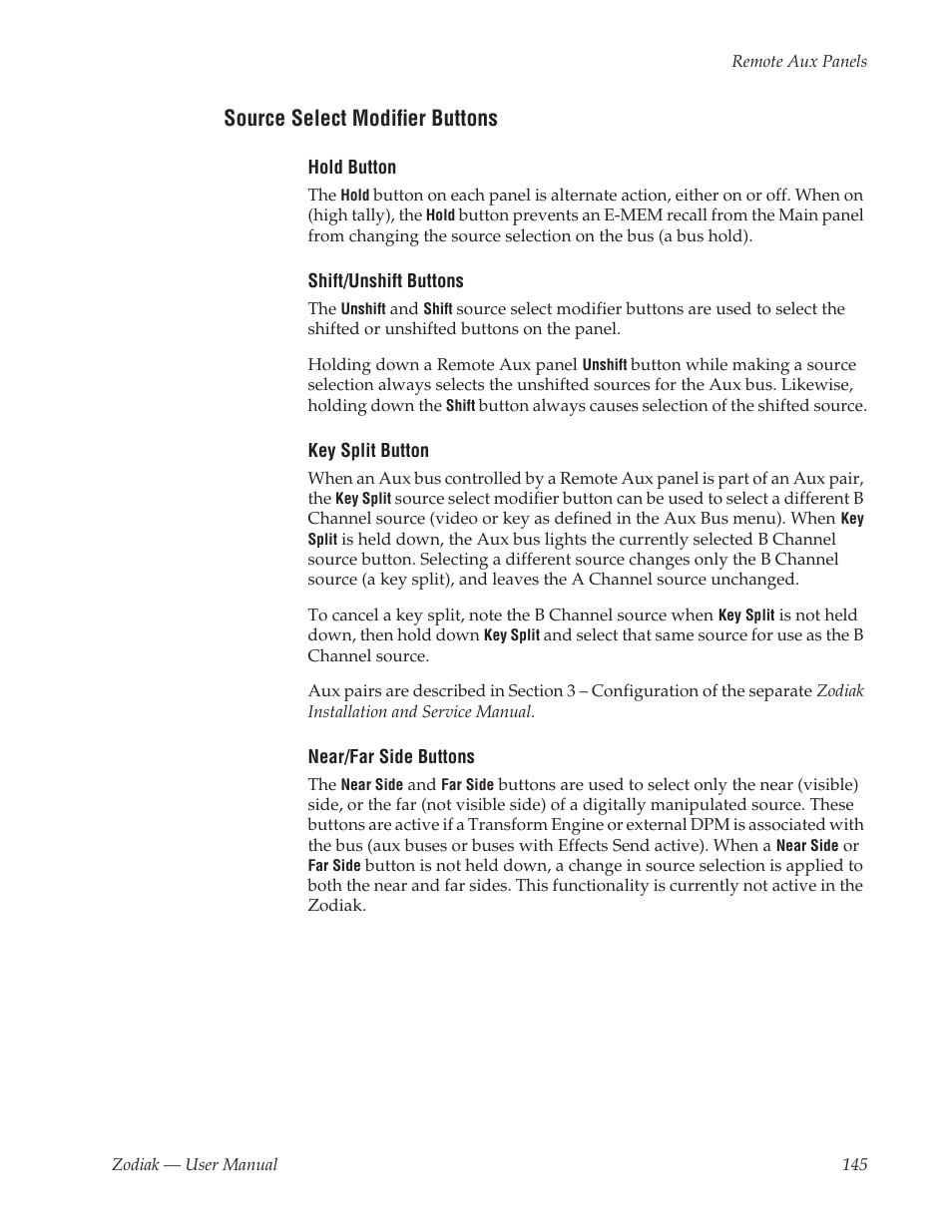 Source select modifier buttons | Grass Valley Zodiak v.6.0 Mar 15 2006 User Manual | Page 145 / 494