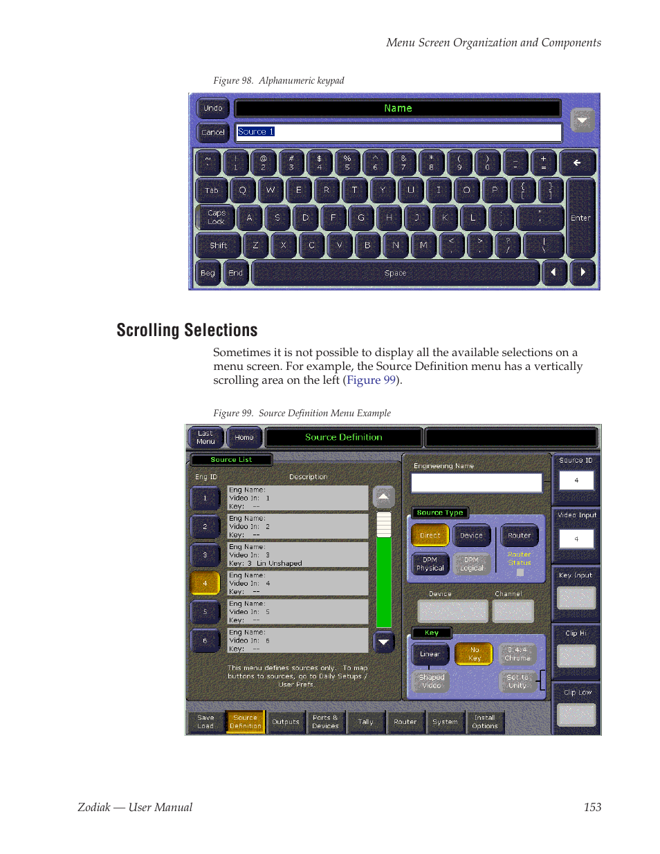 Scrolling selections, Figure 98 | Grass Valley Zodiak v.6.0 Mar 15 2006 User Manual | Page 153 / 494