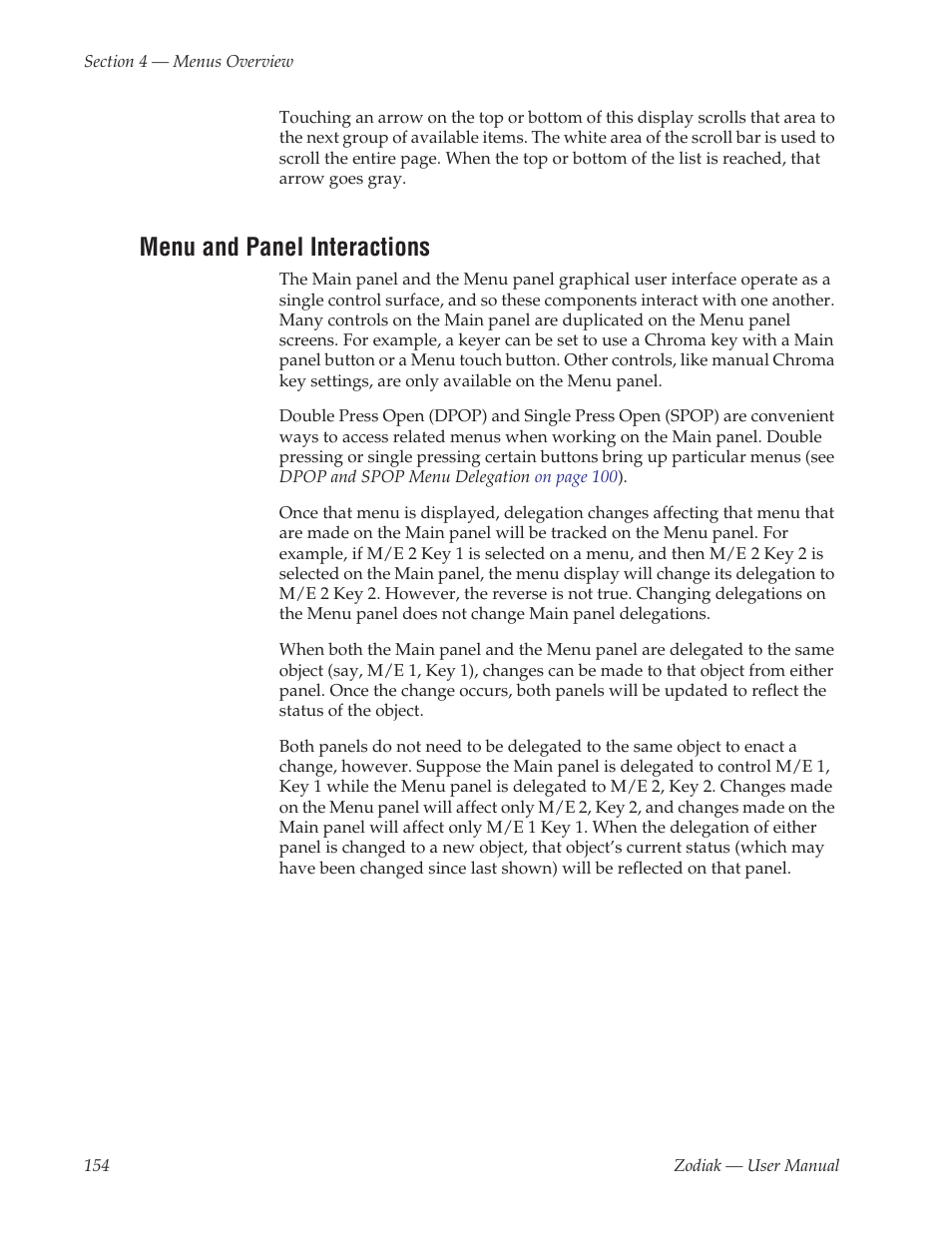 Menu and panel interactions | Grass Valley Zodiak v.6.0 Mar 15 2006 User Manual | Page 154 / 494