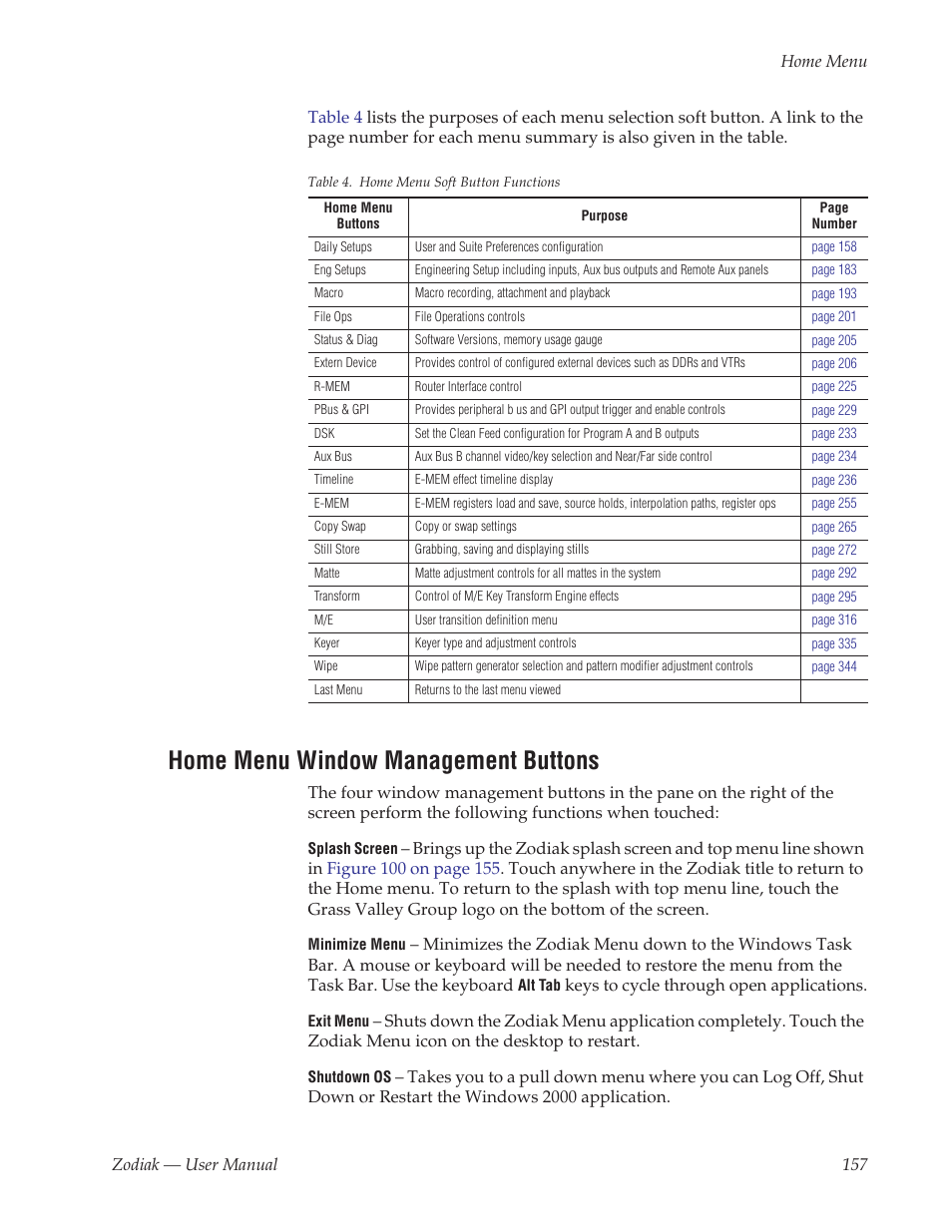 Home menu window management buttons | Grass Valley Zodiak v.6.0 Mar 15 2006 User Manual | Page 157 / 494