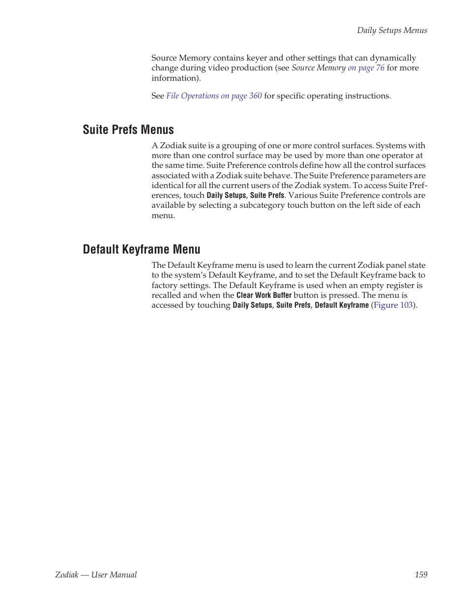 Suite prefs menus, Default keyframe menu | Grass Valley Zodiak v.6.0 Mar 15 2006 User Manual | Page 159 / 494