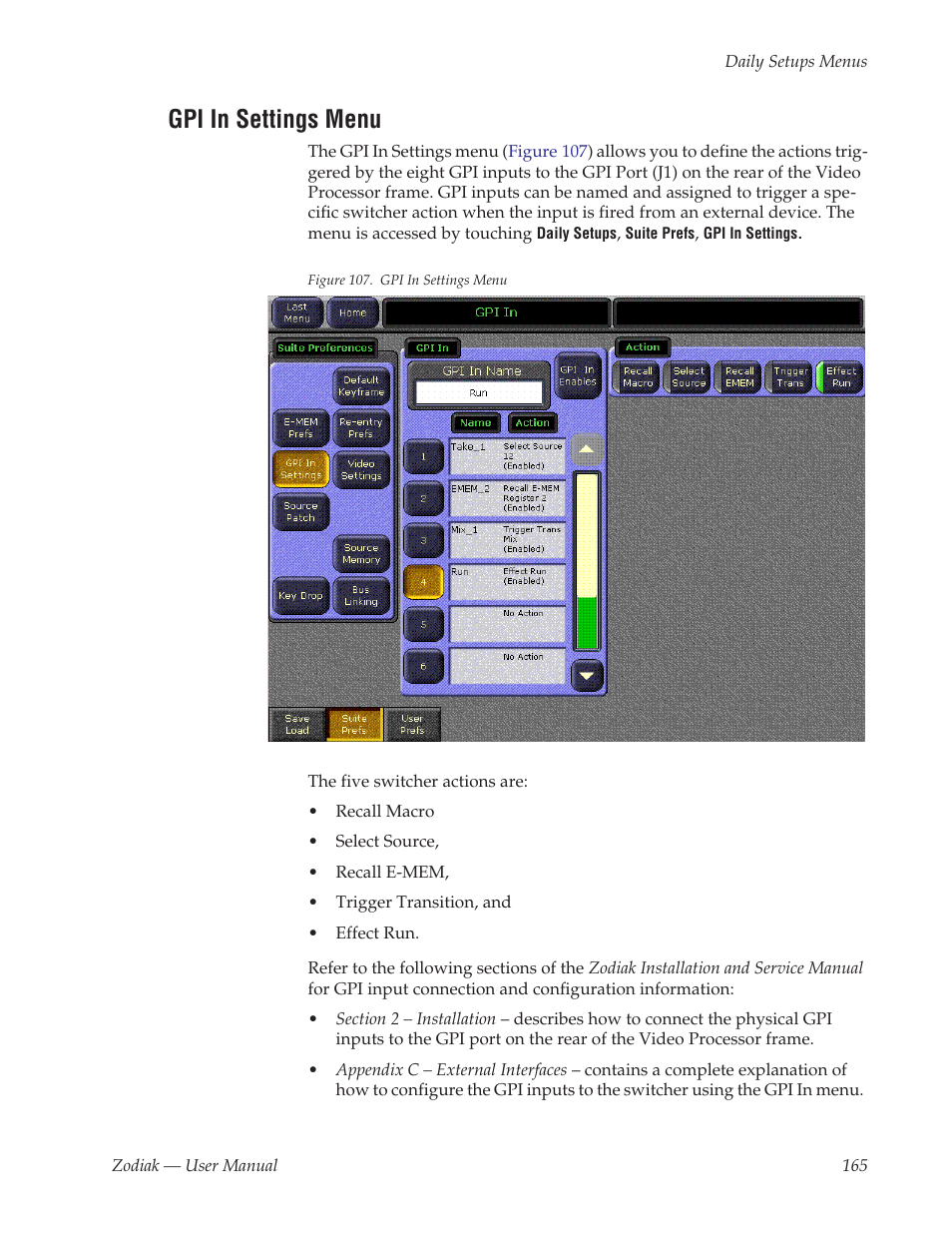 Gpi in settings menu | Grass Valley Zodiak v.6.0 Mar 15 2006 User Manual | Page 165 / 494