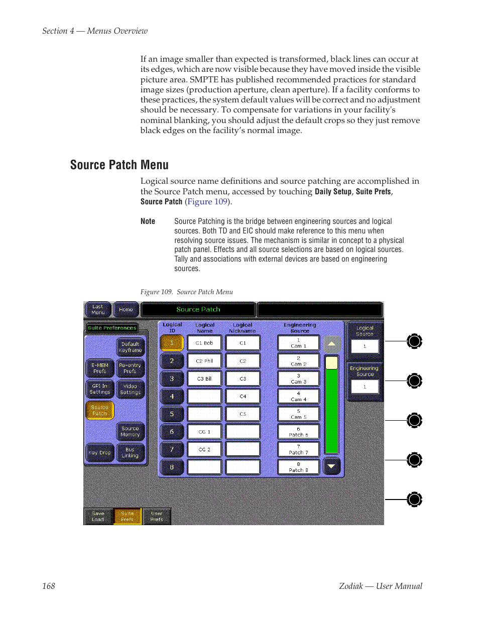 Source patch menu | Grass Valley Zodiak v.6.0 Mar 15 2006 User Manual | Page 168 / 494