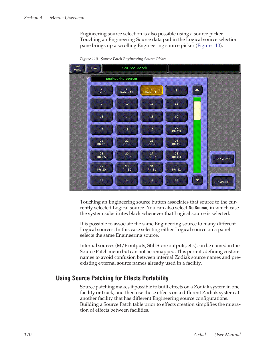 Using source patching for effects portability | Grass Valley Zodiak v.6.0 Mar 15 2006 User Manual | Page 170 / 494