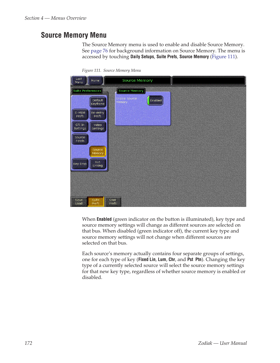 Source memory menu | Grass Valley Zodiak v.6.0 Mar 15 2006 User Manual | Page 172 / 494