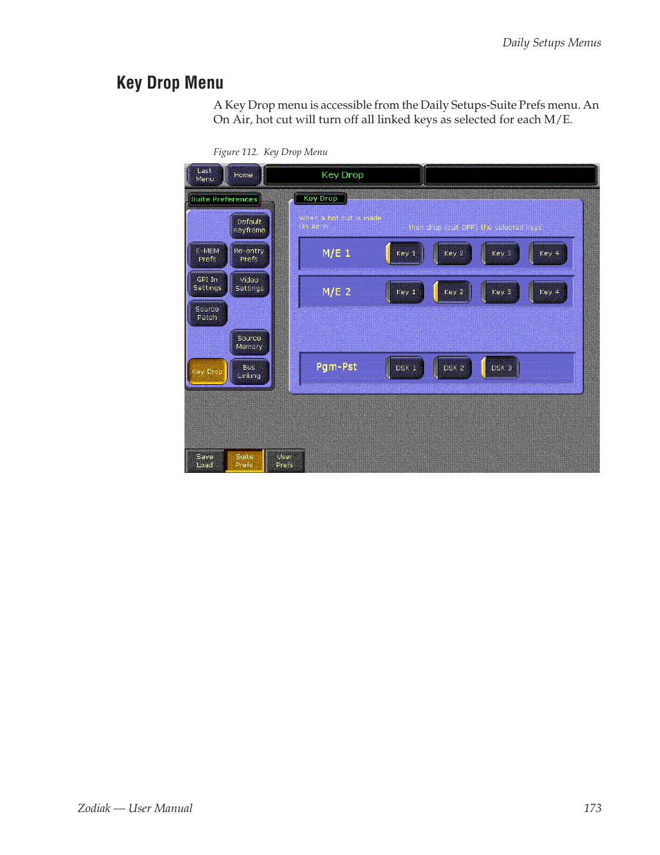Key drop menu | Grass Valley Zodiak v.6.0 Mar 15 2006 User Manual | Page 173 / 494