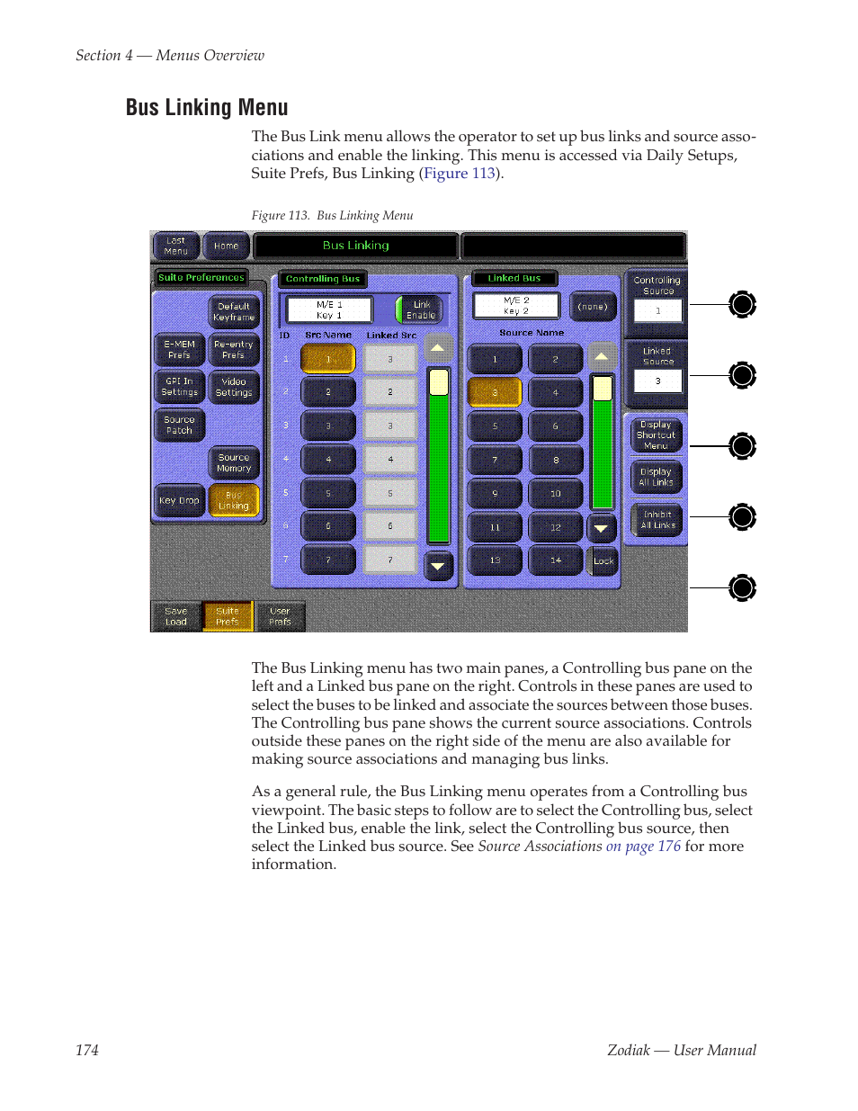 Bus linking menu | Grass Valley Zodiak v.6.0 Mar 15 2006 User Manual | Page 174 / 494