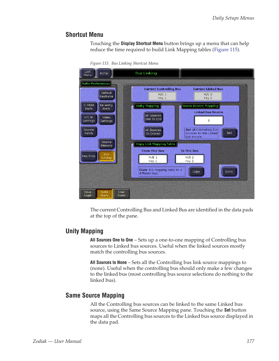 Shortcut menu, Unity mapping, Same source mapping | Grass Valley Zodiak v.6.0 Mar 15 2006 User Manual | Page 177 / 494
