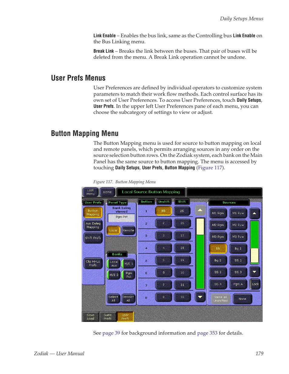 User prefs menus, Button mapping menu | Grass Valley Zodiak v.6.0 Mar 15 2006 User Manual | Page 179 / 494