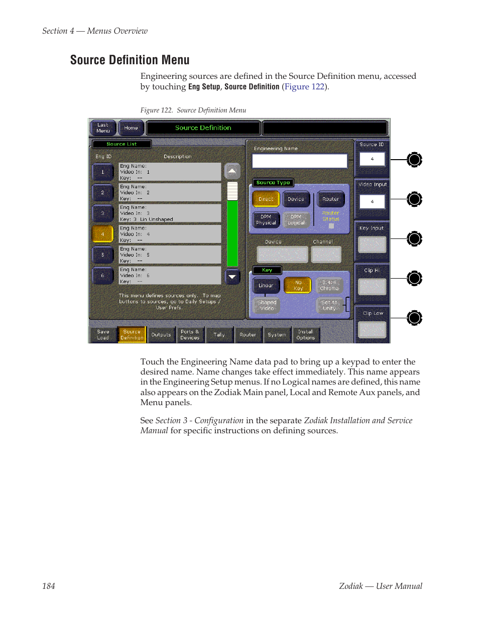 Source definition menu | Grass Valley Zodiak v.6.0 Mar 15 2006 User Manual | Page 184 / 494