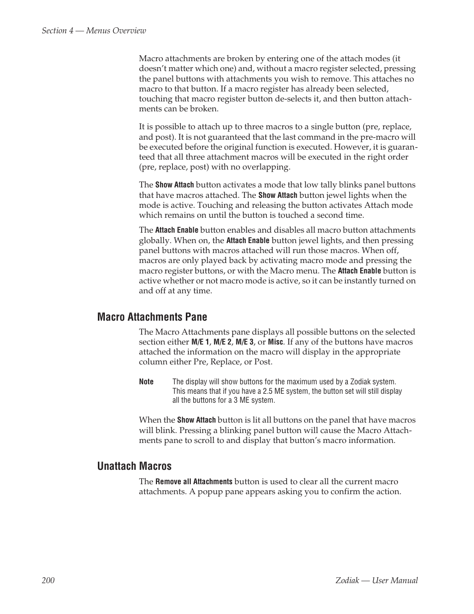 Macro attachments pane, Unattach macros | Grass Valley Zodiak v.6.0 Mar 15 2006 User Manual | Page 200 / 494