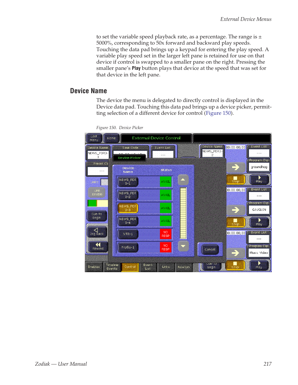 Device name | Grass Valley Zodiak v.6.0 Mar 15 2006 User Manual | Page 217 / 494
