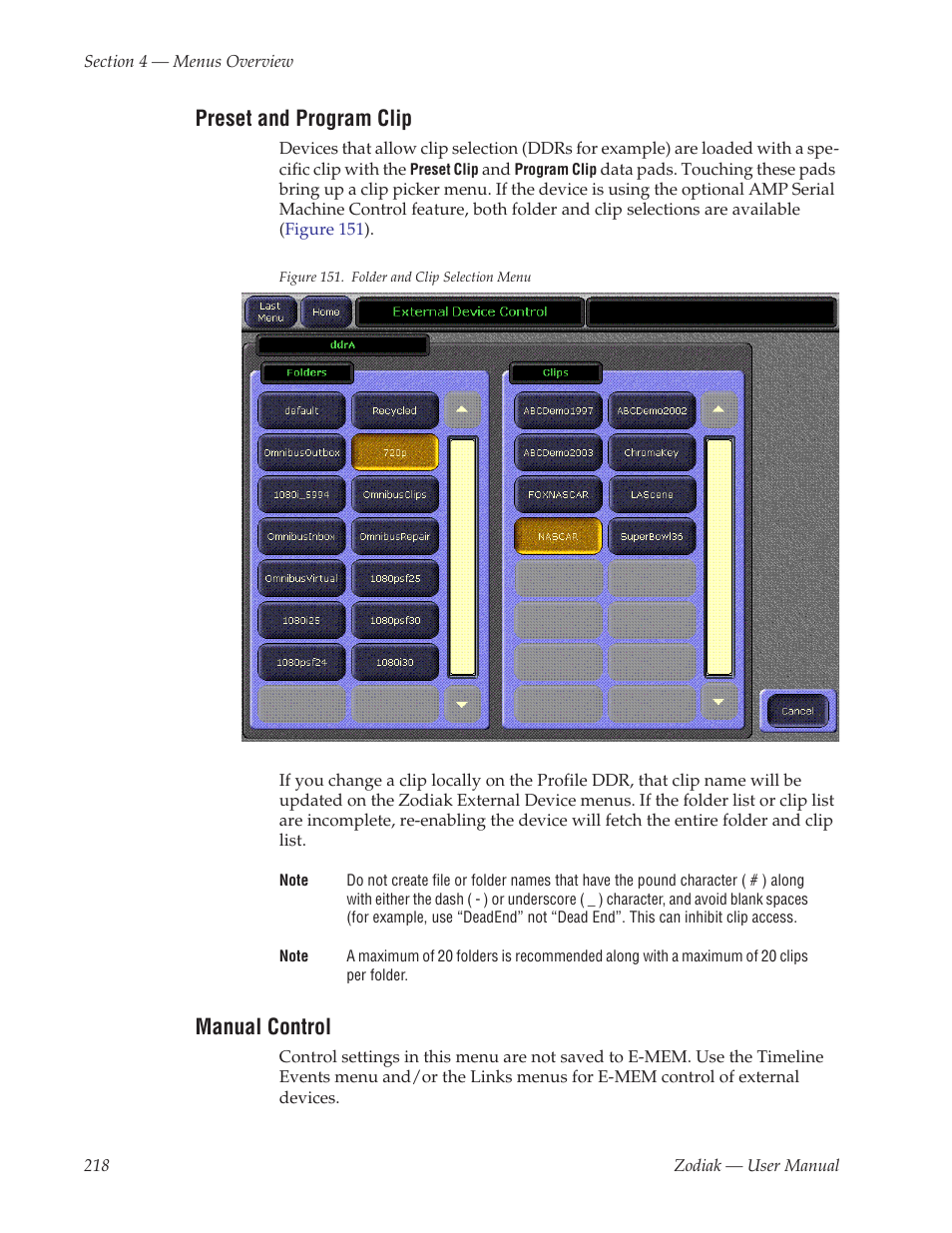 Preset and program clip, Manual control | Grass Valley Zodiak v.6.0 Mar 15 2006 User Manual | Page 218 / 494
