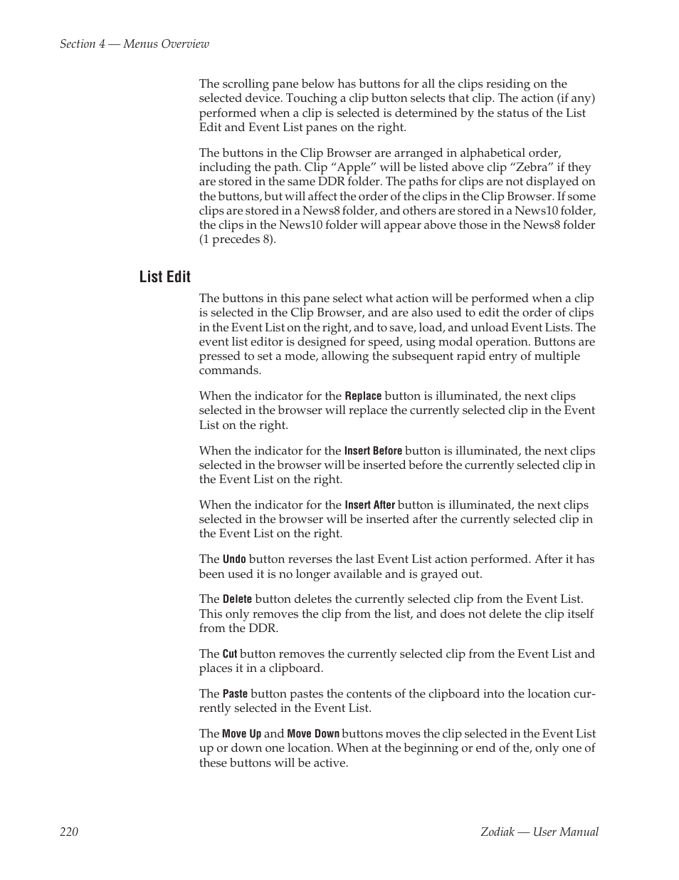 List edit | Grass Valley Zodiak v.6.0 Mar 15 2006 User Manual | Page 220 / 494