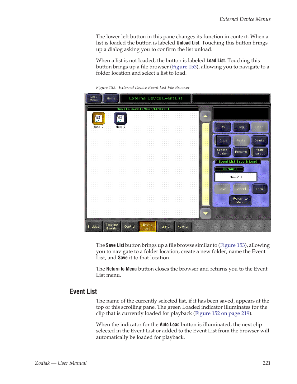 Event list | Grass Valley Zodiak v.6.0 Mar 15 2006 User Manual | Page 221 / 494