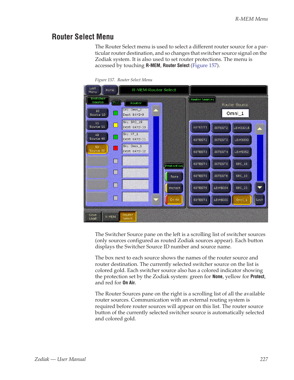 Router select menu | Grass Valley Zodiak v.6.0 Mar 15 2006 User Manual | Page 227 / 494