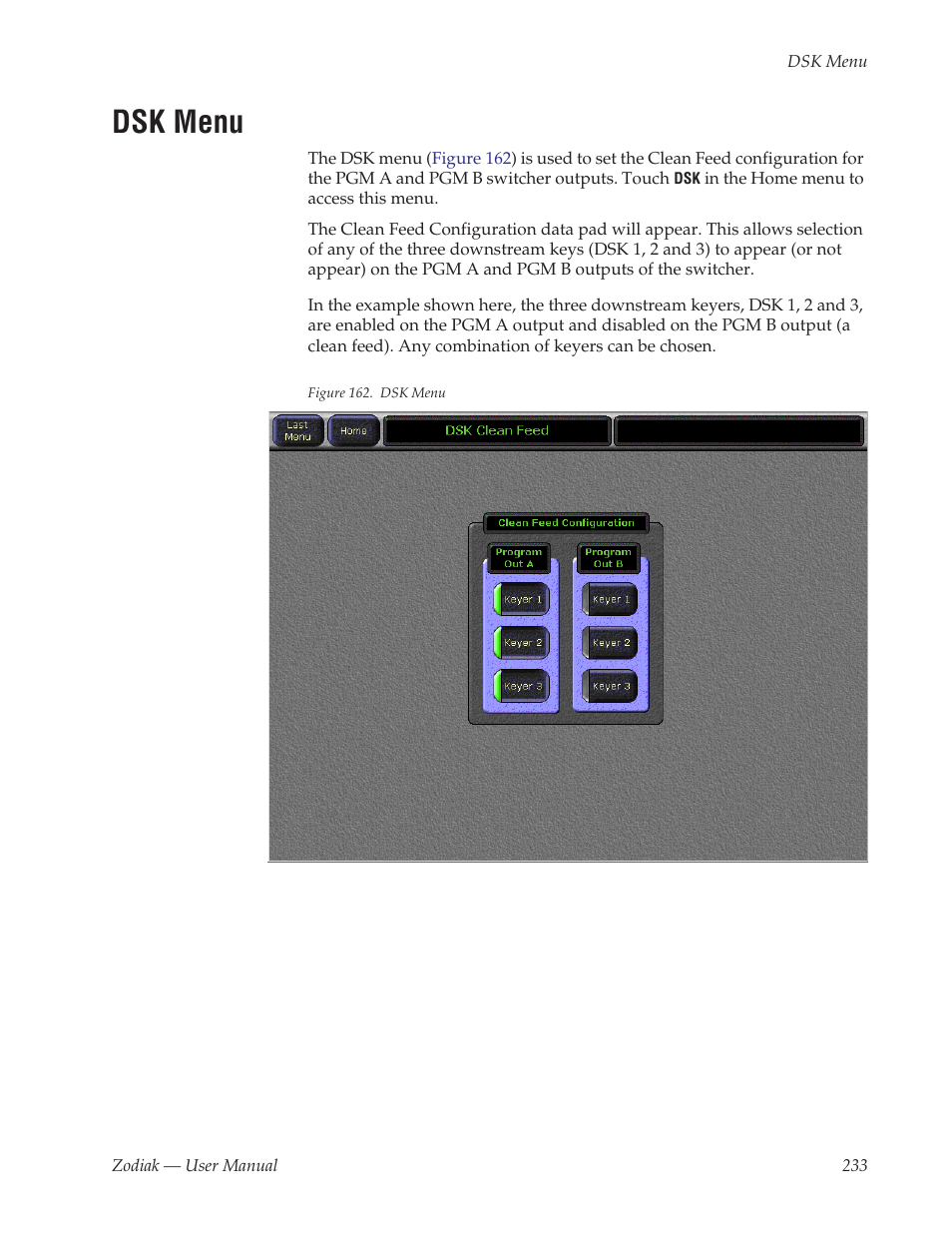 Dsk menu | Grass Valley Zodiak v.6.0 Mar 15 2006 User Manual | Page 233 / 494