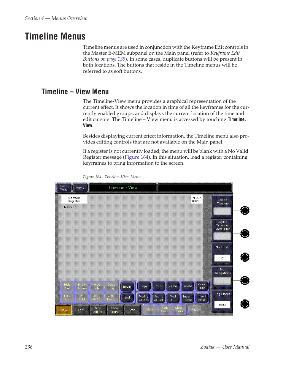 Timeline menus, Timeline - view menu, Timeline – view menu | Grass Valley Zodiak v.6.0 Mar 15 2006 User Manual | Page 236 / 494
