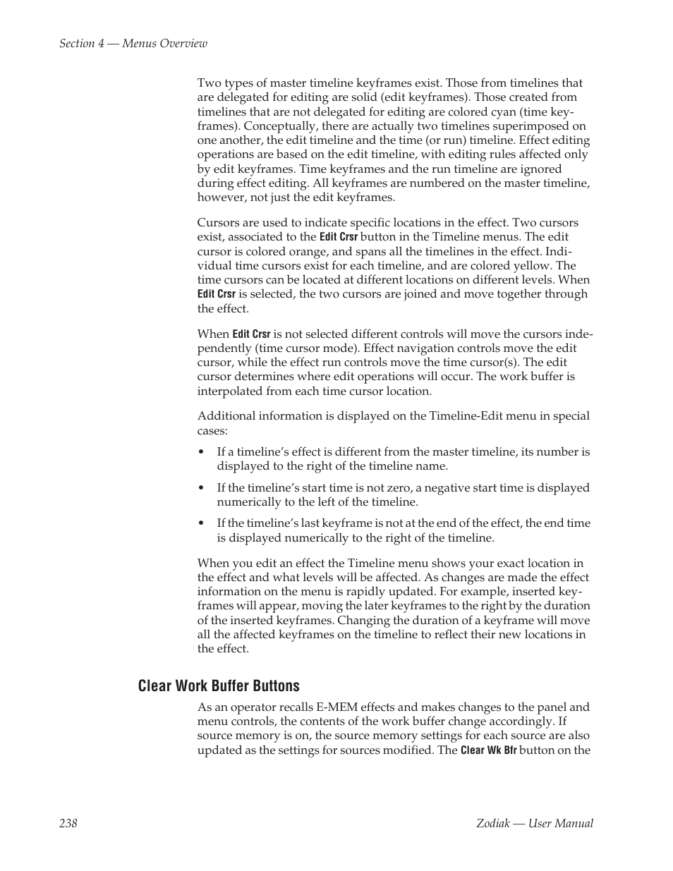 Clear work buffer buttons | Grass Valley Zodiak v.6.0 Mar 15 2006 User Manual | Page 238 / 494