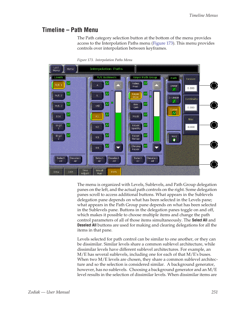 Timeline - path menu, Timeline – path menu | Grass Valley Zodiak v.6.0 Mar 15 2006 User Manual | Page 251 / 494
