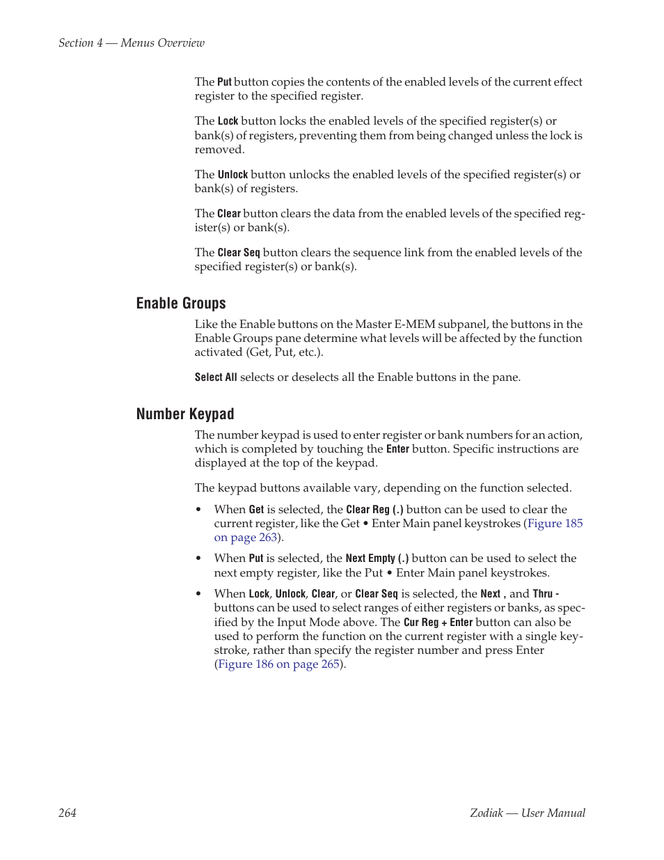 Enable groups, Number keypad | Grass Valley Zodiak v.6.0 Mar 15 2006 User Manual | Page 264 / 494