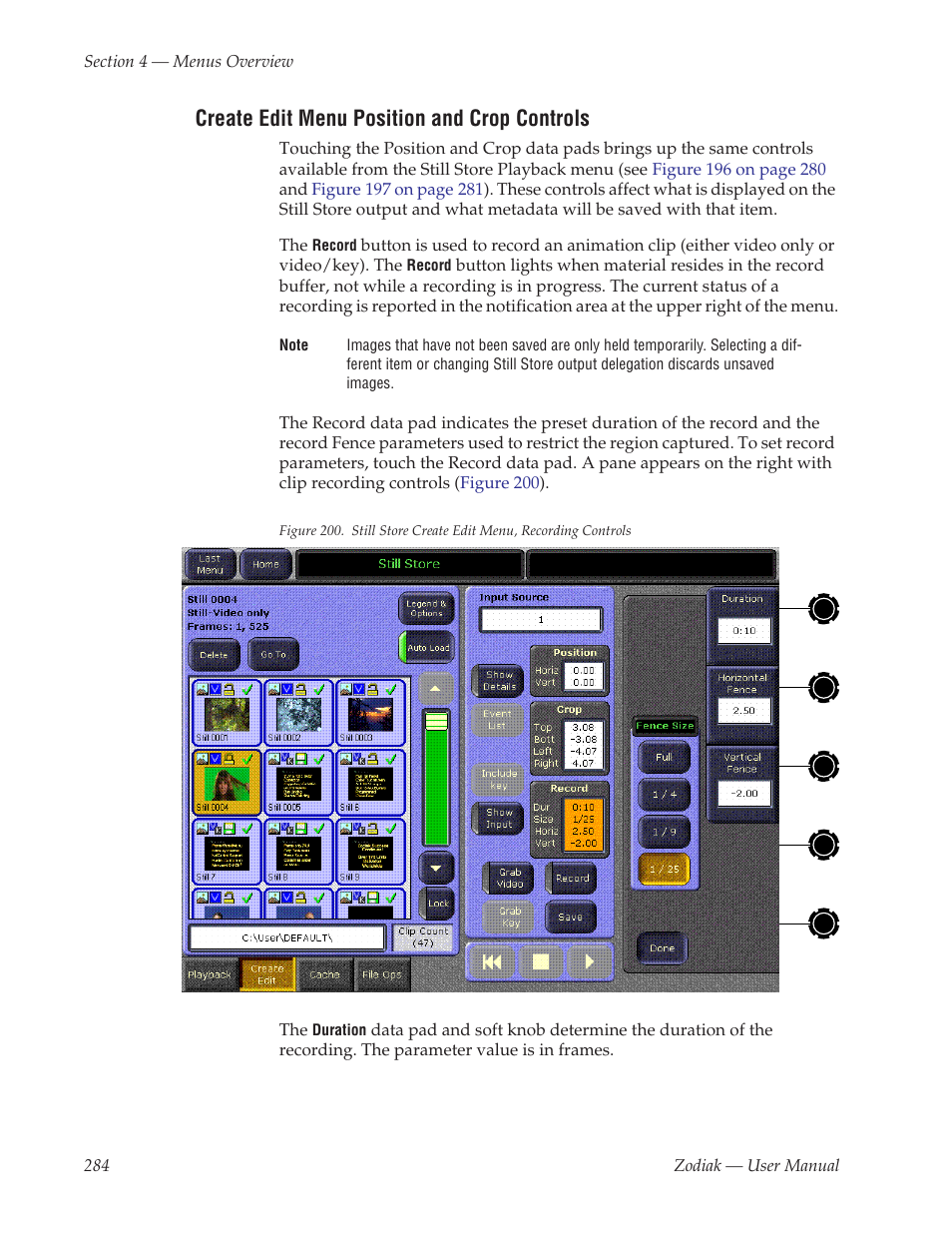 Create edit menu position and crop controls | Grass Valley Zodiak v.6.0 Mar 15 2006 User Manual | Page 284 / 494