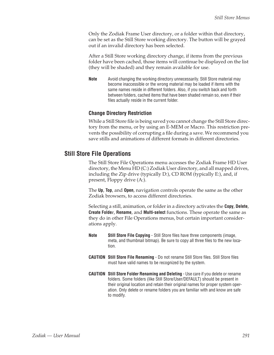 Still store file operations | Grass Valley Zodiak v.6.0 Mar 15 2006 User Manual | Page 291 / 494