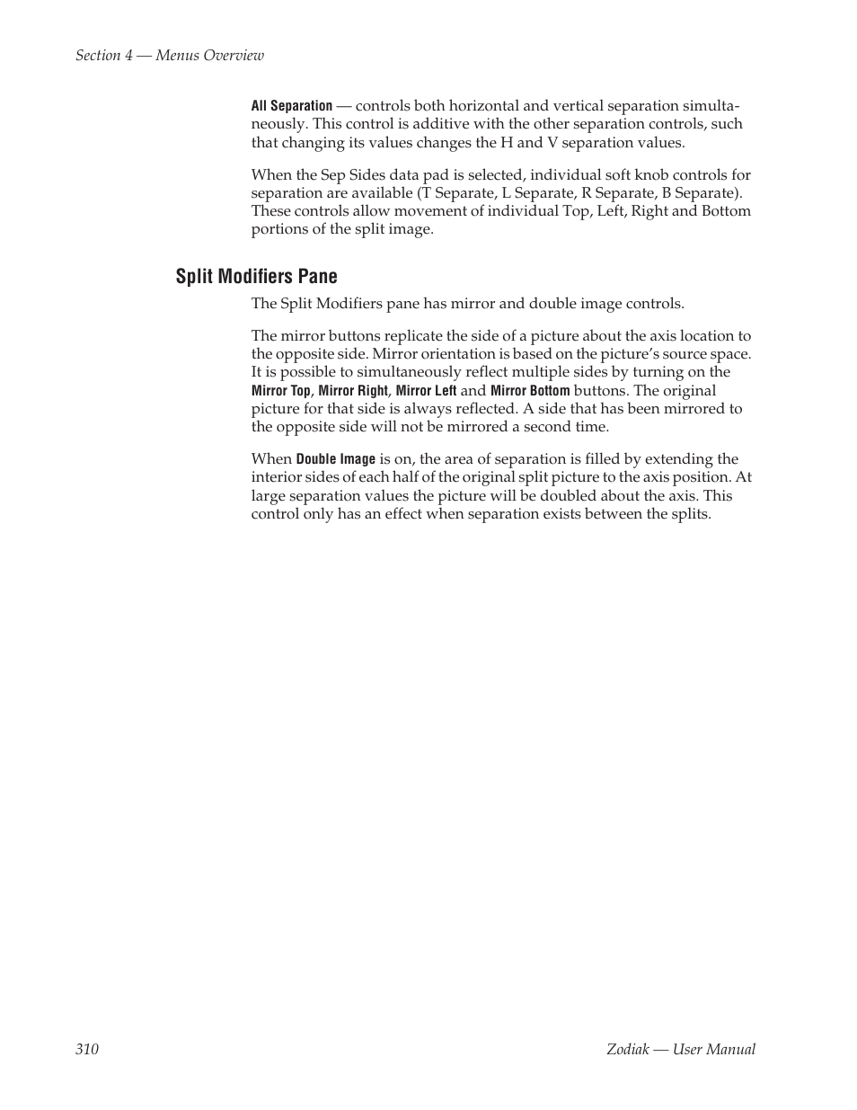 Split modifiers pane | Grass Valley Zodiak v.6.0 Mar 15 2006 User Manual | Page 310 / 494