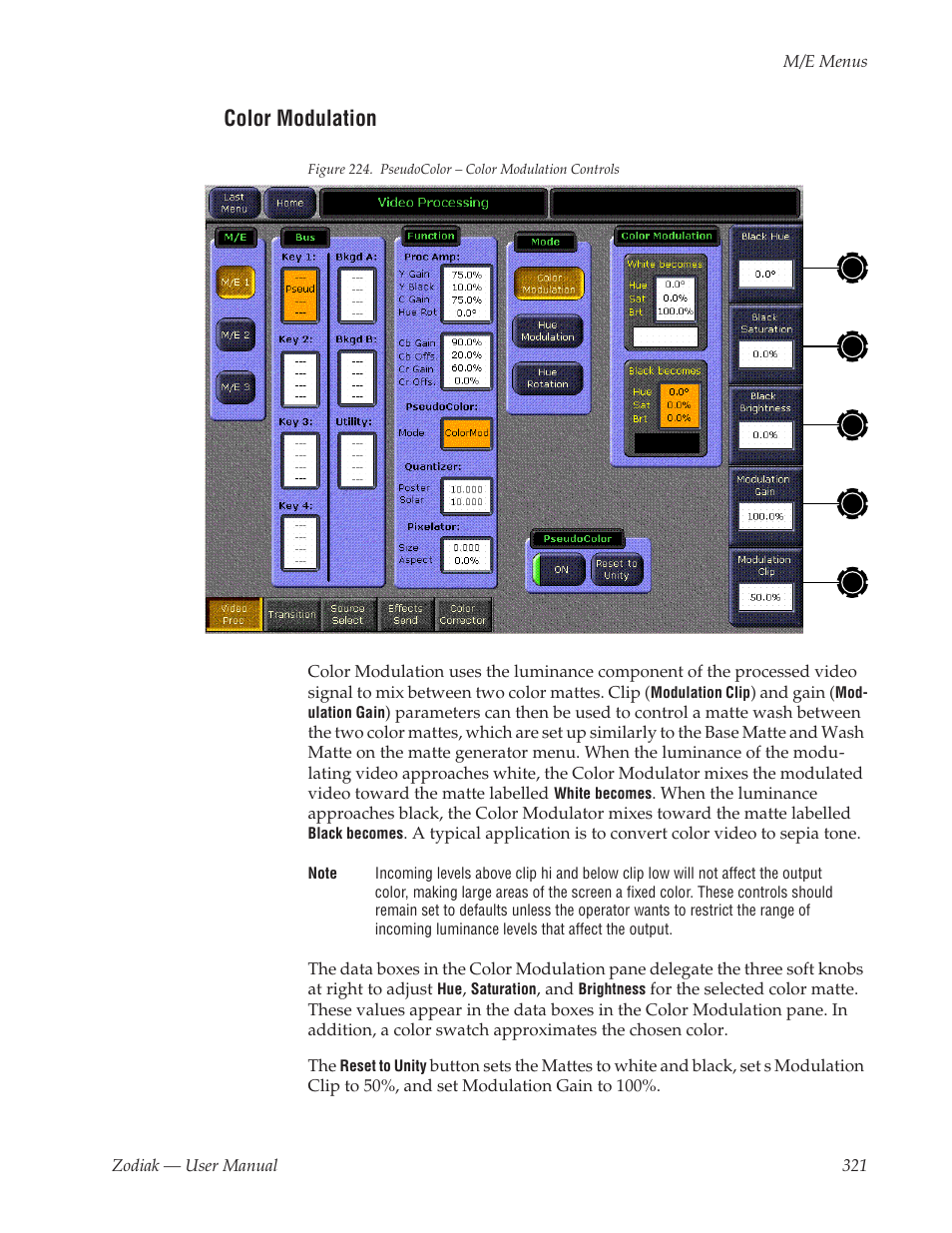 Color modulation | Grass Valley Zodiak v.6.0 Mar 15 2006 User Manual | Page 321 / 494