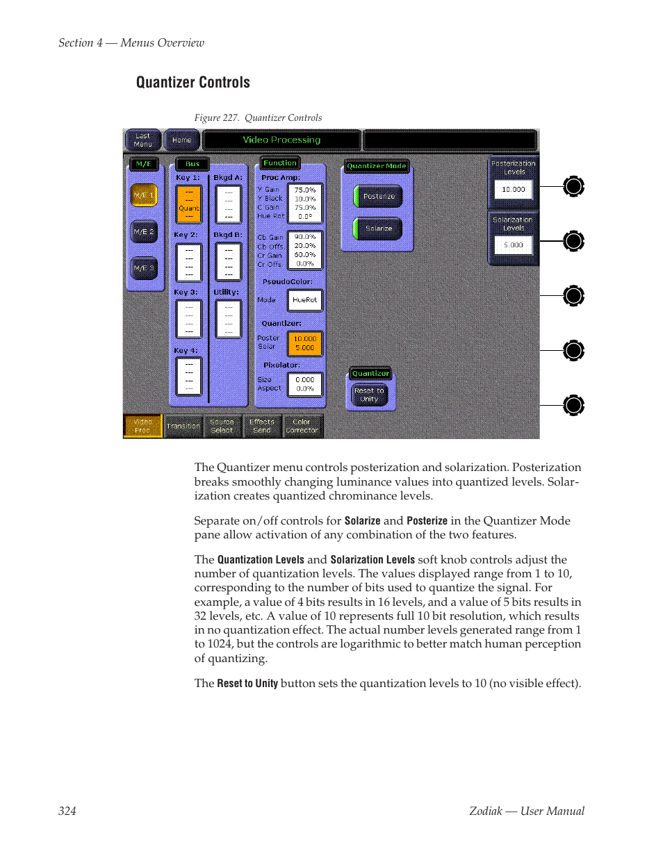 Quantizer controls | Grass Valley Zodiak v.6.0 Mar 15 2006 User Manual | Page 324 / 494