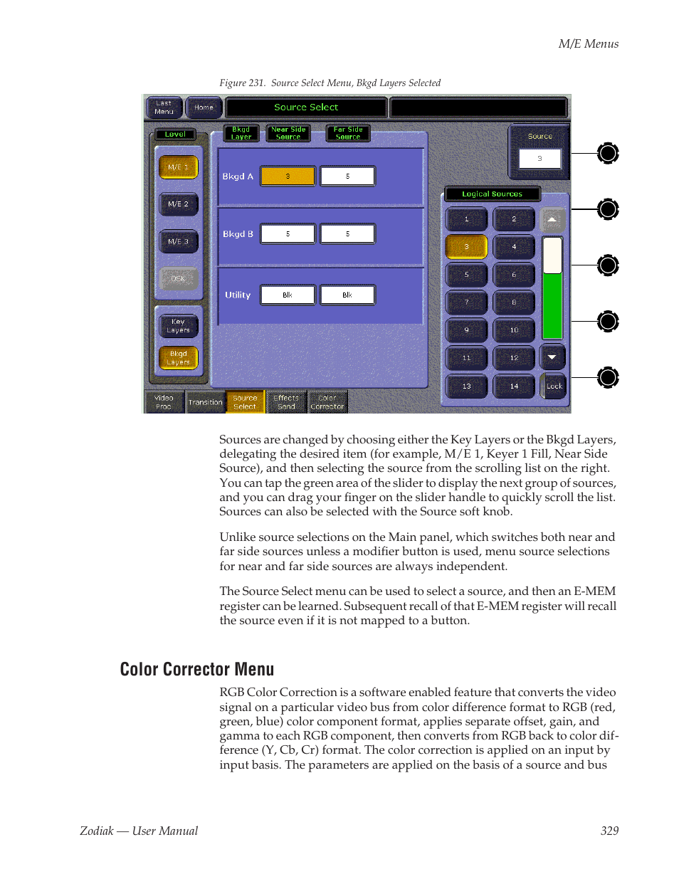 Color corrector menu | Grass Valley Zodiak v.6.0 Mar 15 2006 User Manual | Page 329 / 494