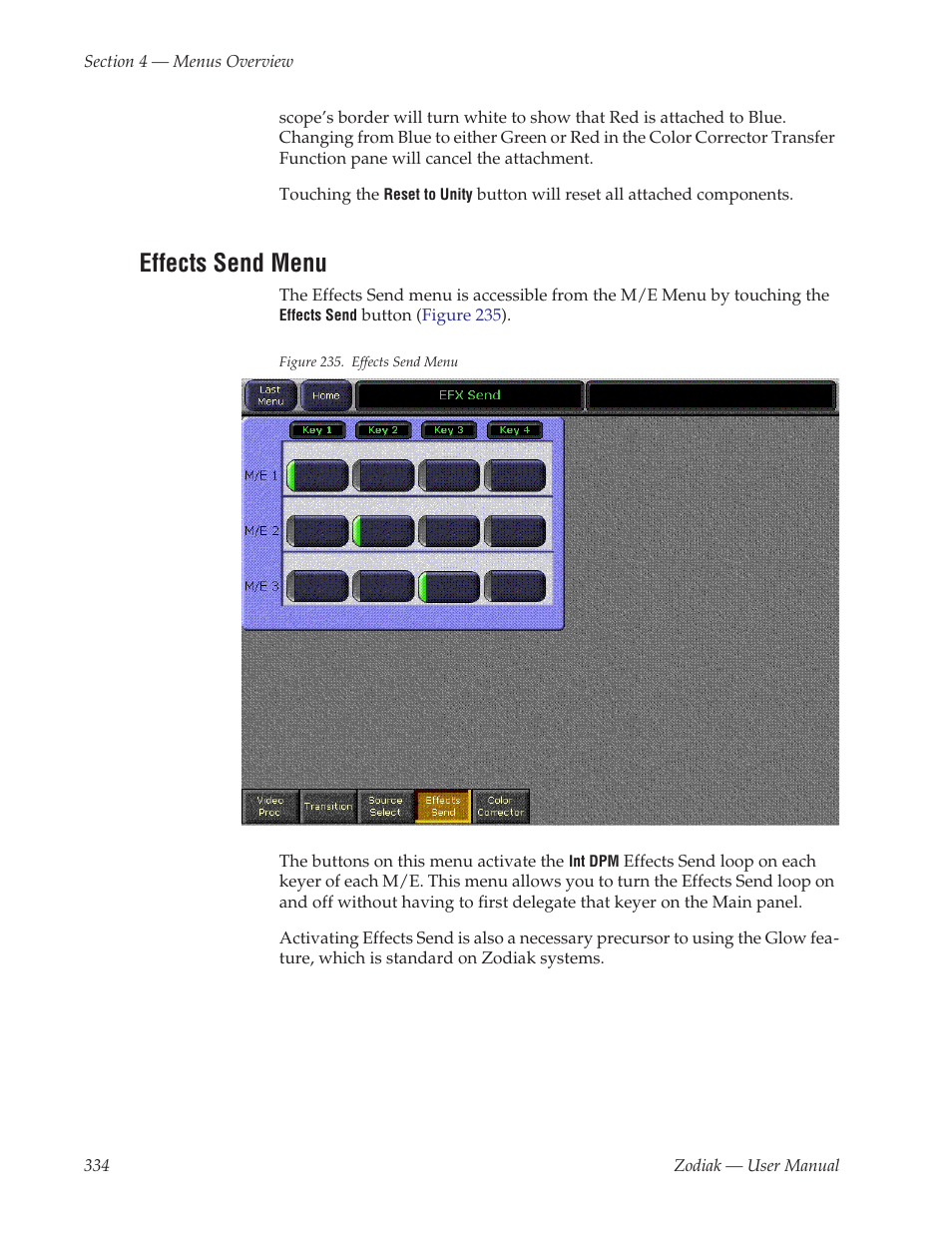 Effects send menu | Grass Valley Zodiak v.6.0 Mar 15 2006 User Manual | Page 334 / 494