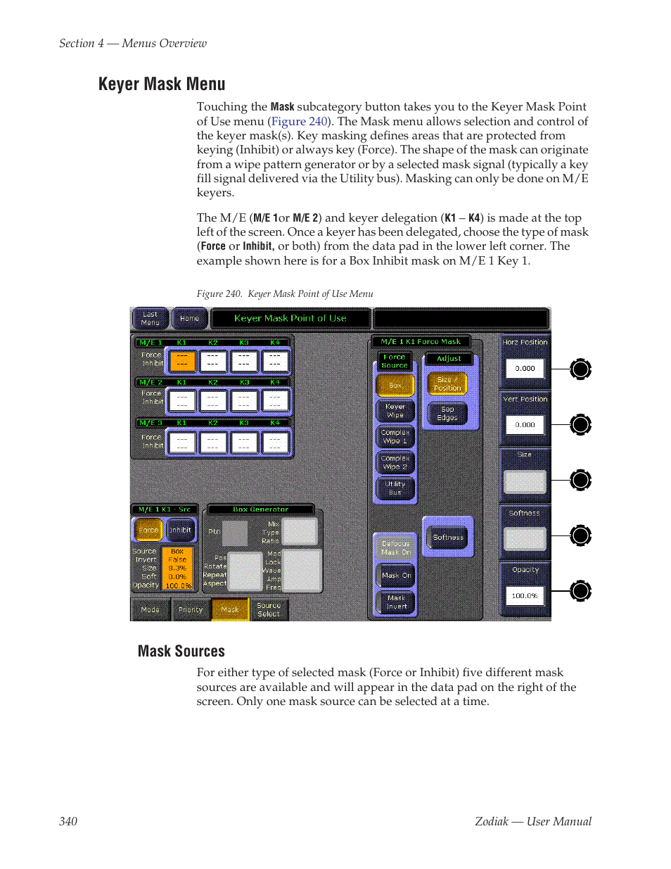 Keyer mask menu, Mask sources | Grass Valley Zodiak v.6.0 Mar 15 2006 User Manual | Page 340 / 494