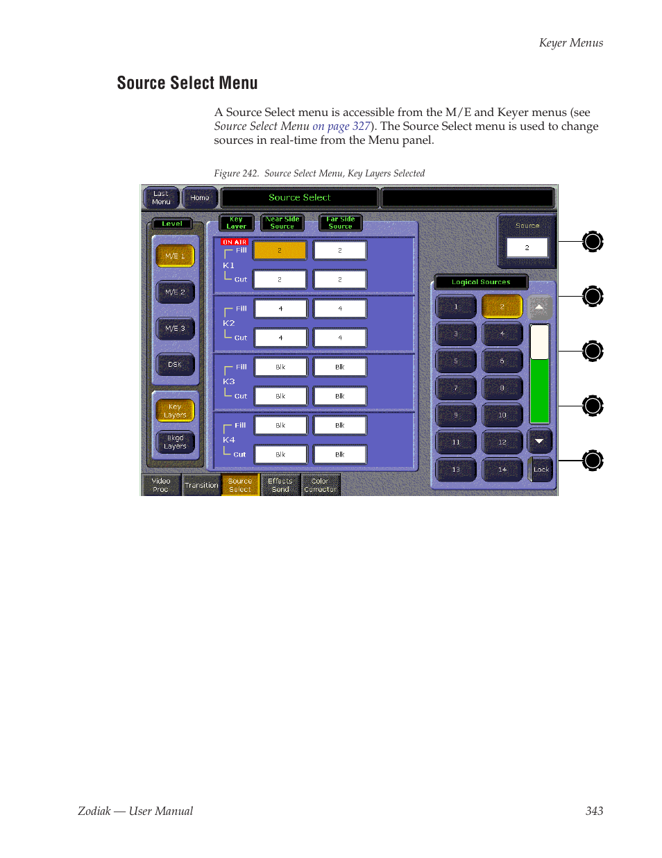Source select menu | Grass Valley Zodiak v.6.0 Mar 15 2006 User Manual | Page 343 / 494