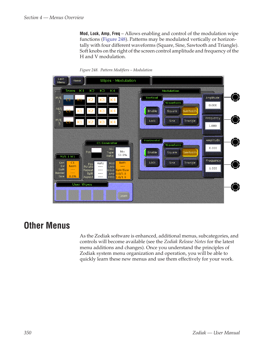 Other menus | Grass Valley Zodiak v.6.0 Mar 15 2006 User Manual | Page 350 / 494